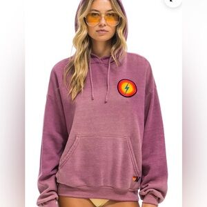 Aviator nation BOLT BULLSEYE PATCH PULLOVER RELAXED HOODIE - FADED BERRY sz M